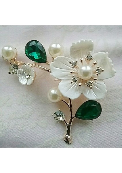 Gümüş Tarzı Kadınlar Için Yüksek Kabuk Inci Çiçek Broşlar Zarif Moda Kırmızı Kristal Broş Düğün Takı (Yurt Dışından)