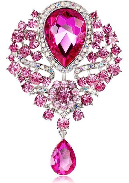 Pembe Tarzı Büyük Kristal Su Damlası Çiçek Broş Kadınlar Saray Stili Çiçek Düğün Parti Günlük Broş Hediye (Yurt Dışından)