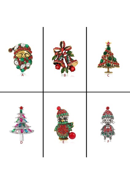 F Retro Kristal Noel Serisi Broş Antik Gümüş Bronz Noel Ağacı Zili Penguen Kurdele Kar Adamı Noel Baba Broşları Noel Hediyeleri (Yurt Dışından) fırsatları