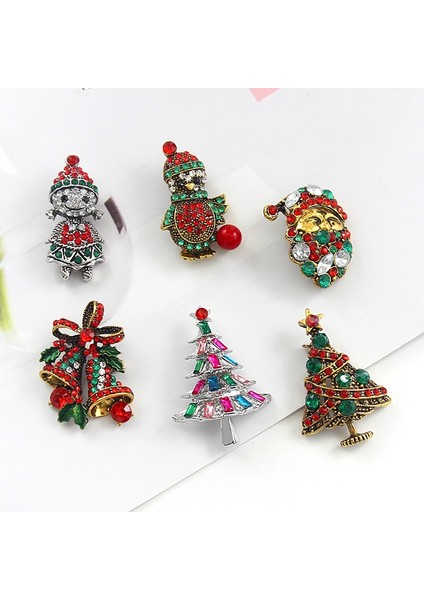 F Retro Kristal Noel Serisi Broş Antik Gümüş Bronz Noel Ağacı Zili Penguen Kurdele Kar Adamı Noel Baba Broşları Noel Hediyeleri (Yurt Dışından) indirimleri