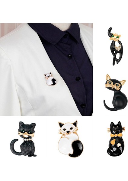 Küçük Hijab Takı Çocuklar Enamel Noel Hediyesi Vintage Kedi Broş Yeşil Taşlı Gözler Hayvan Broş Kadınlar Için (Yurt Dışından)