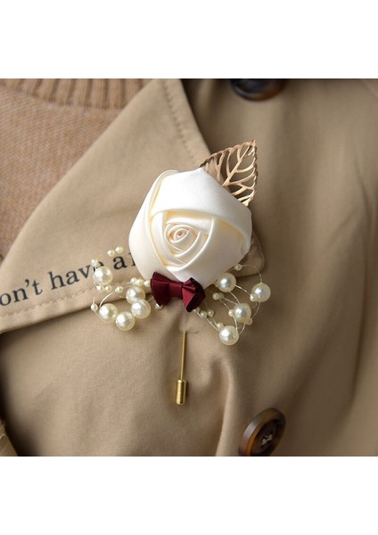 Koyu Gri Tarzı 1 Adet Düğün Boutonniere Yapay Çiçek Korsaj Töreni Çiçek Broş Gelin Incili Boncuklu Çok Renkli (Yurt Dışından)