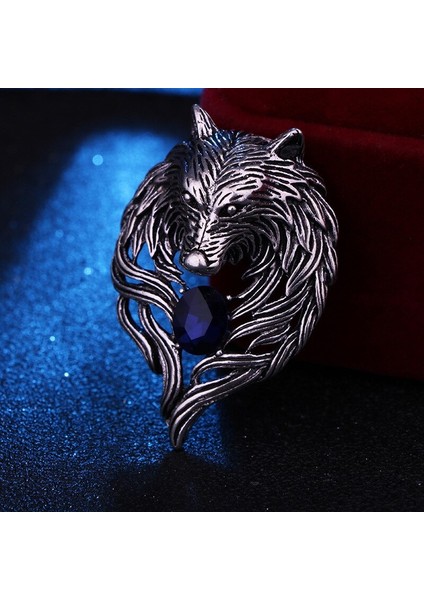 Antik Gümüş Tarzı Yeni Vintage Hayvan Kurt Broşu Taşlı Yaka Rozeti Broşlar Moda Takım Gömlek Giyim Takı Erkek Aksesuarları (Yurt Dışından)