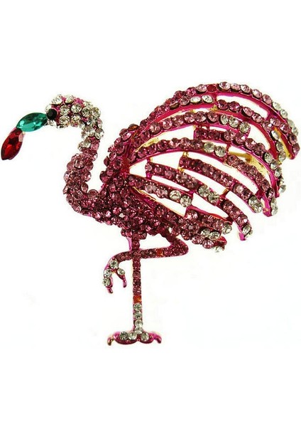 2018 Moda Takı Pin Metal Tam Pembe Kristal Flamingo Broş Broş Vintage Hayvan Taşlı Cz Broşlar Kadınlar Için (Yurt Dışından)