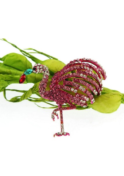 2018 Moda Takı Pin Metal Tam Pembe Kristal Flamingo Broş Broş Vintage Hayvan Taşlı Cz Broşlar Kadınlar Için (Yurt Dışından)