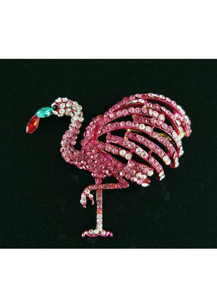 2018 Moda Takı Pin Metal Tam Pembe Kristal Flamingo Broş Broş Vintage Hayvan Taşlı Cz Broşlar Kadınlar Için (Yurt Dışından)