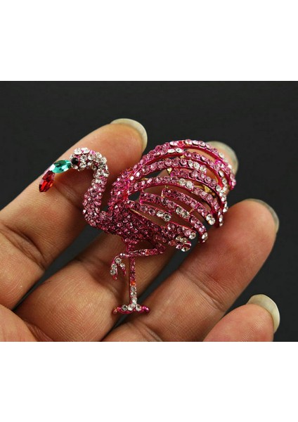 2018 Moda Takı Pin Metal Tam Pembe Kristal Flamingo Broş Broş Vintage Hayvan Taşlı Cz Broşlar Kadınlar Için (Yurt Dışından)