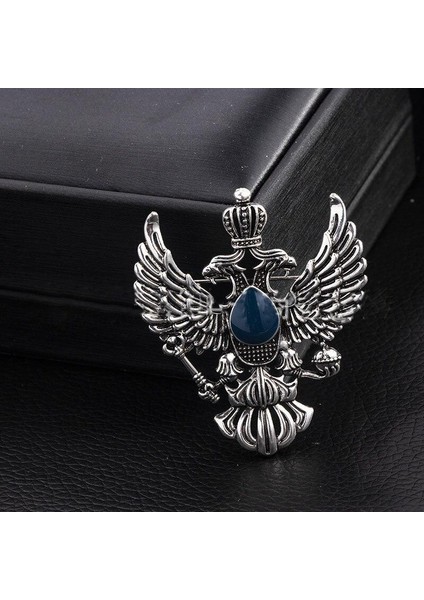 Gümüş Tarzı Retro Kanat Metal ve Broşlar Vintage Çift Başlı Kartal Rozet Tacı Takım Papyon Iğnesi (Yurt Dışından)
