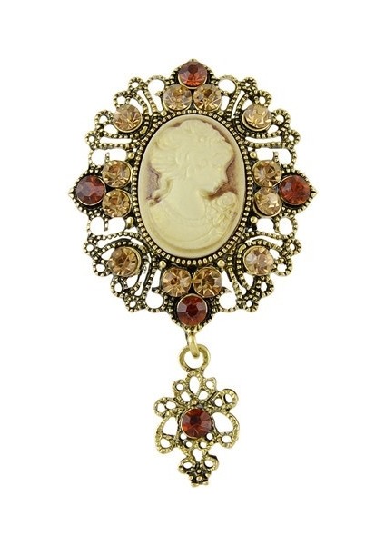 Antik Altın Tarzı Gotik Vintage Taşlı Çiçek Cameo Broş Raptiye (Yurt Dışından)