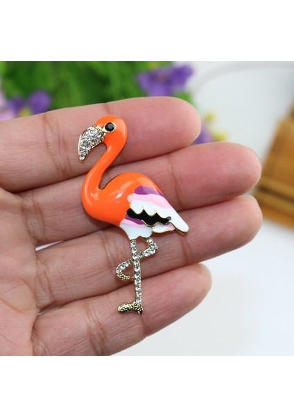 Moda Taşlı Alevli Flamingo Broş Kadın Aksesuarı Hayvan Broşları Yaka Iğnesi Tokası Hediye (Yurt Dışından)