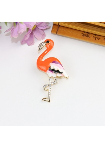 Moda Taşlı Alevli Flamingo Broş Kadın Aksesuarı Hayvan Broşları Yaka Iğnesi Tokası Hediye (Yurt Dışından)