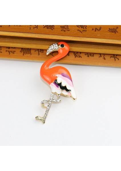 Moda Taşlı Alevli Flamingo Broş Kadın Aksesuarı Hayvan Broşları Yaka Iğnesi Tokası Hediye (Yurt Dışından)