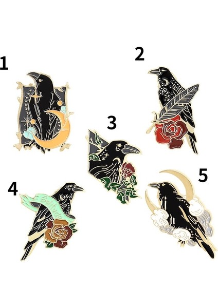 No.1 Boyutu Karanlık Hayvanlar Sert Emaye Ay Yıldız Gül Siyah Tüylü Kuş Kuzgun Karakarga Rozeti Broş Fantasy Orman Takı (Yurt Dışından)