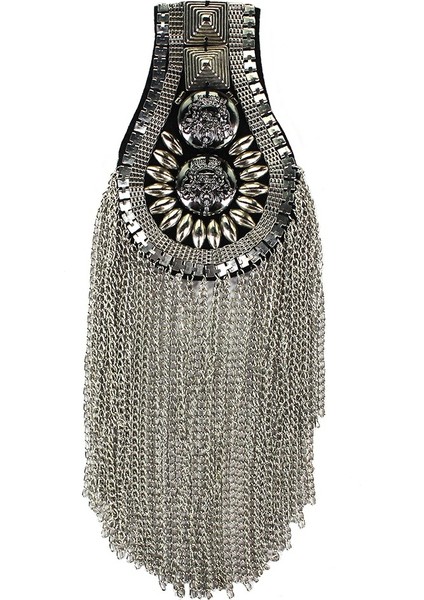 Mavi & Sarı Tarzı Ceket Omuz Boncuklu Püskül Zincir Takım Epaulet Punk Fringe Taşlı Omuz Rozeti 2 Parça (Yurt Dışından)