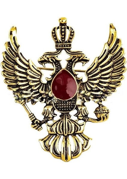 Altın Tarzı Retro Kanat Metal ve Broşlar Vintage Çift Başlı Kartal Rozet Tacı Takım Papyon Iğnesi (Yurt Dışından)