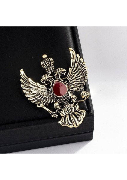 Altın Tarzı Retro Kanat Metal ve Broşlar Vintage Çift Başlı Kartal Rozet Tacı Takım Papyon Iğnesi (Yurt Dışından)