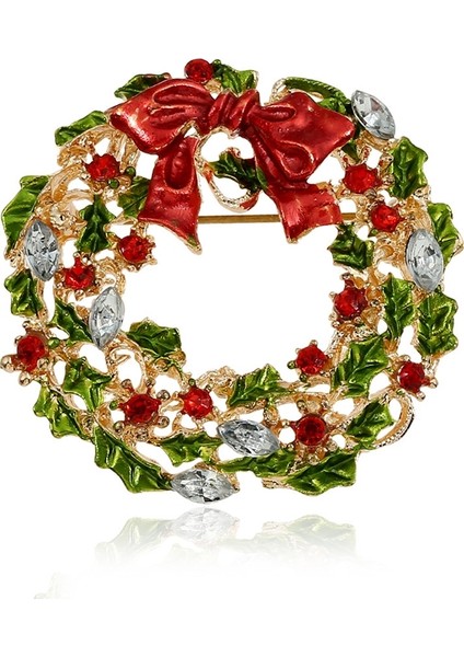 Çok Renkli Stil Kadınlar Için Noel Hediye Takılar Vintage Charm Çelenk Broş Kırmızı Yeşil Taşlar Inci Yapraklar Çiçekler Broş (Yurt Dışından)
