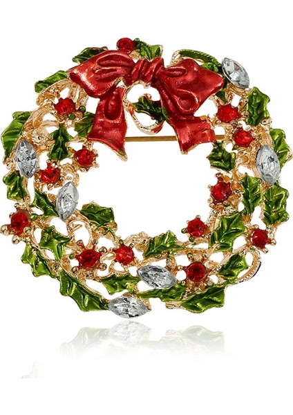 Çok Renkli Stil Kadınlar Için Noel Hediye Takılar Vintage Charm Çelenk Broş Kırmızı Yeşil Taşlar Inci Yapraklar Çiçekler Broş (Yurt Dışından)