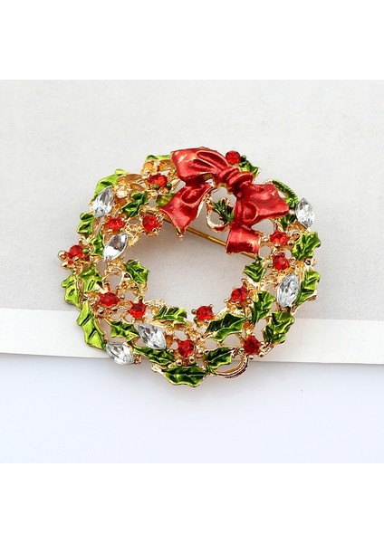 Çok Renkli Stil Kadınlar Için Noel Hediye Takılar Vintage Charm Çelenk Broş Kırmızı Yeşil Taşlar Inci Yapraklar Çiçekler Broş (Yurt Dışından)