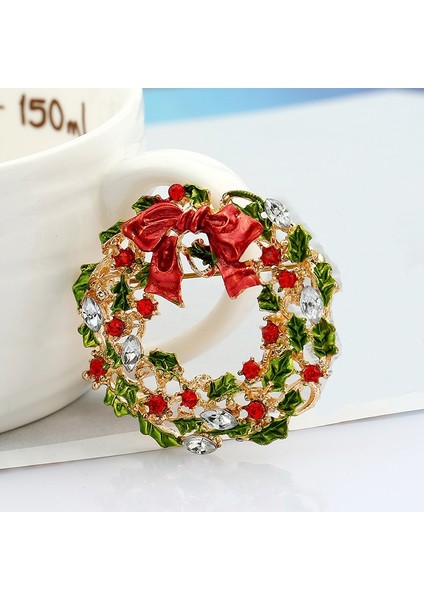 Çok Renkli Stil Kadınlar Için Noel Hediye Takılar Vintage Charm Çelenk Broş Kırmızı Yeşil Taşlar Inci Yapraklar Çiçekler Broş (Yurt Dışından)