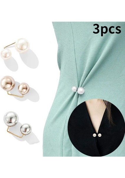 Beyaz Stil 3 Parça Kadınlar Için Takı Broş Şal Tokası Çift Inci Sabit Elbise Broş Ceket Klipsi Eşarp Şal Tokası C Toka U Süveter Kol Pini (Yurt Dışından)