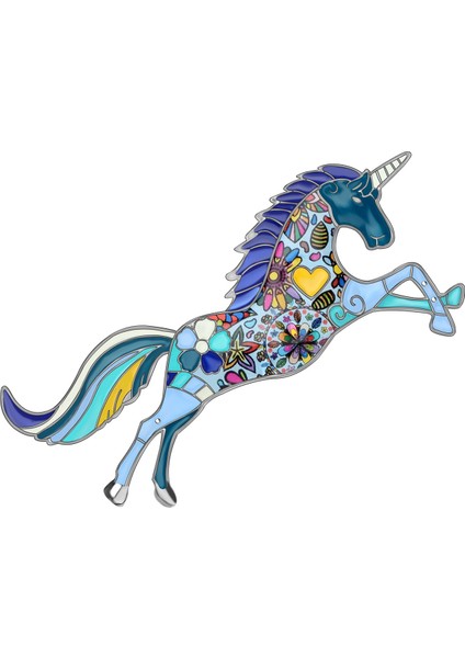 Siyah Stil Kadınlar Için Porselen Alaşım Çiçekli Koşan Unicorn Broş Hayvan Pin Takı Hediye (Yurt Dışından)
