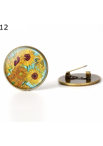 Bronz Tarzı No.12 Boyutu 2 Adet Van Gogh Yıldızlı Gece Broş Çanta Giyim Süsleme Van Gogh Ayçiçeği Broş Takı (Yurt Dışından)