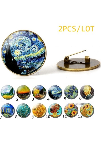 Bronz Tarzı No.12 Boyutu 2 Adet Van Gogh Yıldızlı Gece Broş Çanta Giyim Süsleme Van Gogh Ayçiçeği Broş Takı (Yurt Dışından)