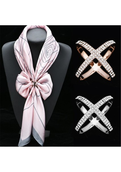 Altın Tarzı Kadınlar Için Kristal x Şekilli Eşarp Toka Çapraz Broş Hollow Eşarp Toka Broş Takı (Yurt Dışından)