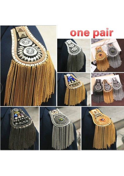 E06 Gümüş 1 Çift Metal Püsküllü Vintage Epaulet Omuz Tahtası Marka Broş Şık Kostüm Epaulet Punk (Yurt Dışından)