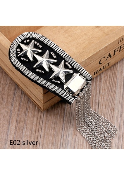 E06 Gümüş 1 Çift Metal Püsküllü Vintage Epaulet Omuz Tahtası Marka Broş Şık Kostüm Epaulet Punk (Yurt Dışından)