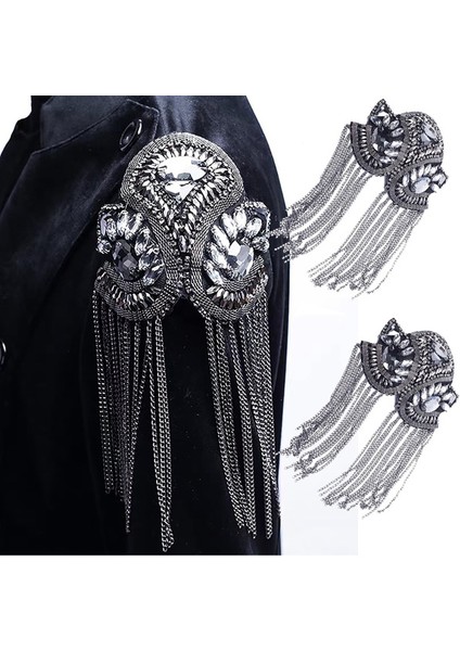 Pembe ve Kırmızı Tarzı Ceket Omuz Boncuklu Püskül Zincir Takım Epaulet Punk Fringe Taşlı Omuz Rozeti 2 Parça (Yurt Dışından)