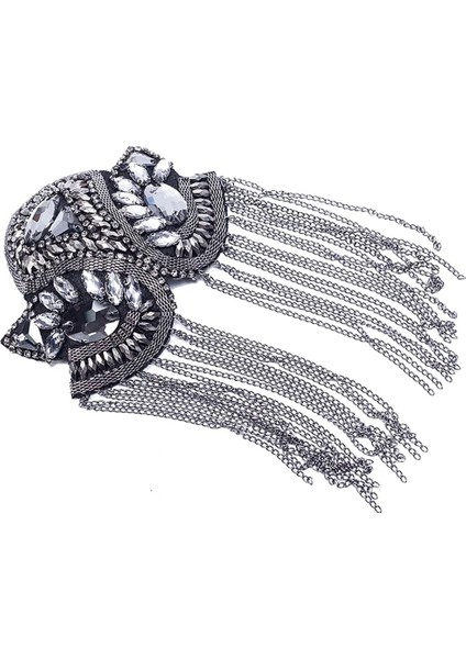 Pembe ve Kırmızı Tarzı Ceket Omuz Boncuklu Püskül Zincir Takım Epaulet Punk Fringe Taşlı Omuz Rozeti 2 Parça (Yurt Dışından)