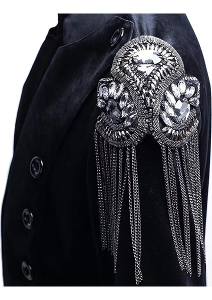 Pembe ve Kırmızı Tarzı Ceket Omuz Boncuklu Püskül Zincir Takım Epaulet Punk Fringe Taşlı Omuz Rozeti 2 Parça (Yurt Dışından)