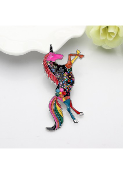 Çok Renkli Stil Kadınlar Için Porselen Alaşım Çiçekli Koşan Unicorn Broş Hayvan Pin Takı Hediye (Yurt Dışından)