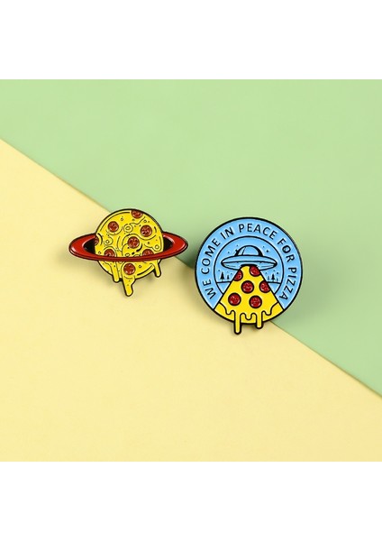 No.1 Boyutu Çizgi Film Pizza Gezegeni Emaye Broş Ufo Evren Pızza Için Barış Için Geldik Eğlenceli Yiyecek Rozetler Kıyafet Dekoratif Pim (Yurt Dışından) modelleri