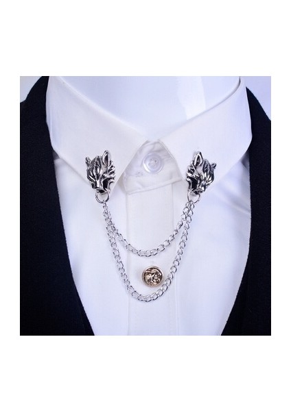 Gümüş Tarzı 1 Bilgisayar Gümüş Zincir Ejderha Kurt Kaplan Broş Yaka Ginkgo Biloba Papyon Pin Broş Erkek Püskül Zincir Broş Bijoux (Yurt Dışından)