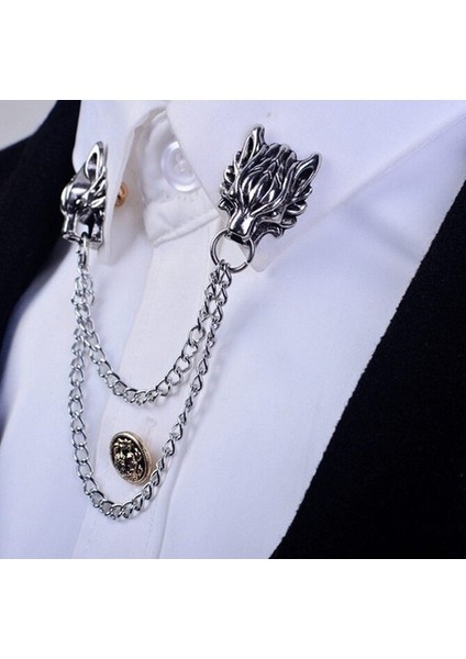 Gümüş Tarzı 1 Bilgisayar Gümüş Zincir Ejderha Kurt Kaplan Broş Yaka Ginkgo Biloba Papyon Pin Broş Erkek Püskül Zincir Broş Bijoux (Yurt Dışından)