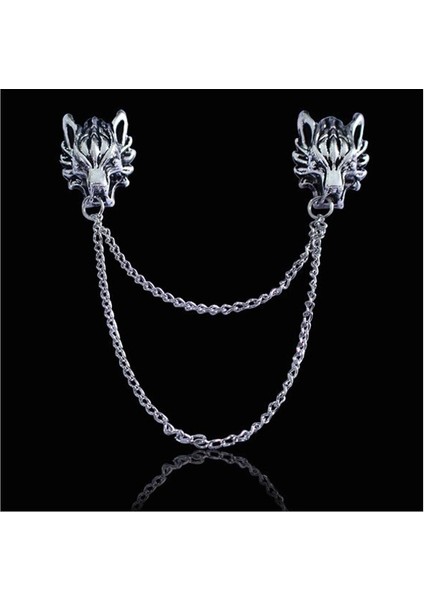 Gümüş Tarzı 1 Bilgisayar Gümüş Zincir Ejderha Kurt Kaplan Broş Yaka Ginkgo Biloba Papyon Pin Broş Erkek Püskül Zincir Broş Bijoux (Yurt Dışından)