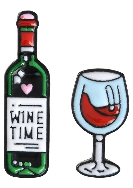 Kalp ve Şarap Bardağı Yerliği ile Kırmızı Şarap Rölyef Toplu Iğne (Yurt Dışından) modelleri