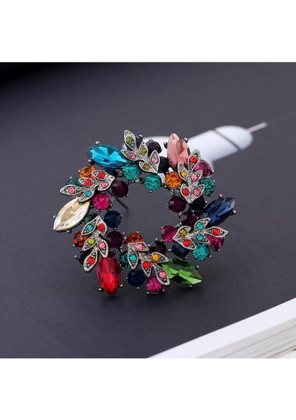 Çok Renkli Stil Kadınlar Için Büyük Çiçek Kristal Broş Moda Buket Taşlı Broşlar ve Saç Tokası Takı (Yurt Dışından)