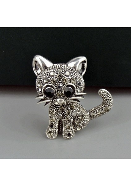 Gümüş Tarzı Kadın Kristal Kedi Pin Broş Sevimli Küçük Kedi Broş Takı Takım Şapka Klips Antik Gümüş (Yurt Dışından) fiyatları