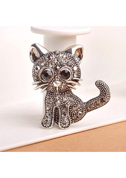 Gümüş Tarzı Kadın Kristal Kedi Pin Broş Sevimli Küçük Kedi Broş Takı Takım Şapka Klips Antik Gümüş (Yurt Dışından) modelleri