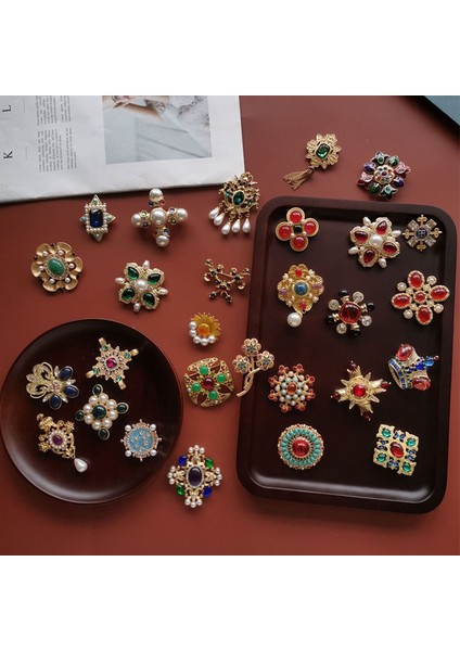 B3 Vintage Saray Enamel Barok Taşlı Incili Renkli Glayz Korsaj Aksesuar Broş Kadınlar Için (Yurt Dışından) fiyatları