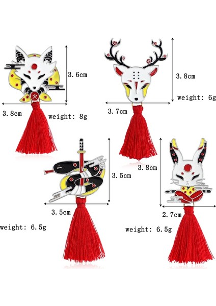 No.5 Boyutu Sevimli Kırmızı Püskül Broş Hayvan Tilki Sika Geyiği Tavşan Yılan Fener El Yelpazesi Emaye Japon Stili Rozet Takı Spille (Yurt Dışından)