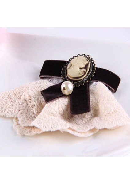 Kahve Stili Kadın Şık Dantel Kurdele Yay Kraliçe Cameo Inci Vintage Broş - Doğum Günü, Yılbaşı, Bayan Hediyesi (Yurt Dışından)