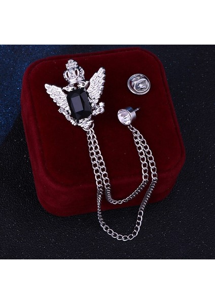 Gümüş Yeşili Yeni Vintage Metal Kartal Kanatlı Tassel Zincir Taşlı Broş Ceket Yaka Takı Hediye (Yurt Dışından)