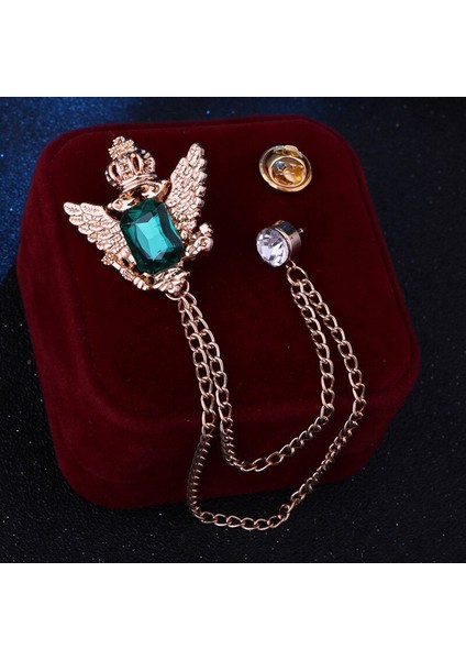 Gümüş Yeşili Yeni Vintage Metal Kartal Kanatlı Tassel Zincir Taşlı Broş Ceket Yaka Takı Hediye (Yurt Dışından)
