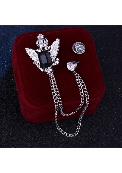 Gümüş Yeşili Yeni Vintage Metal Kartal Kanatlı Tassel Zincir Taşlı Broş Ceket Yaka Takı Hediye (Yurt Dışından)