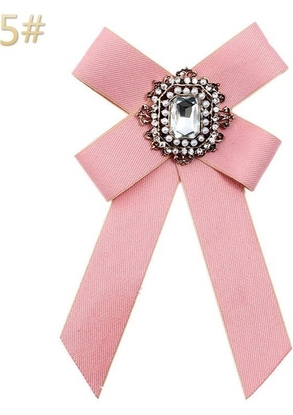 5-Pembe Kadın Yaka Kurdele Bağcık Antika Taşlı Kristal Incili Broş (Yurt Dışından)